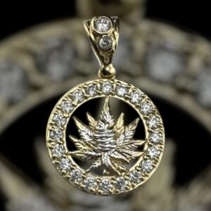 10k white/yellow gold two tone CZ marijuana leaf pendant