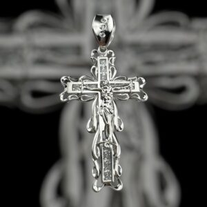 10k white gold CZ jesus crucifix pendant