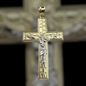 10k white/yellow gold 2 tone jesus on a cross pendant