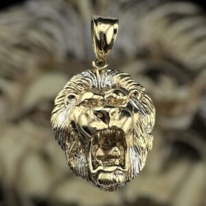 10k white/yellow gold two tone lion pendant