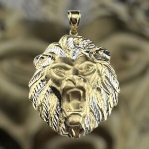10k white/yellow gold two tone lion head pendant