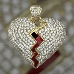 10k gold CZ heart break pendant