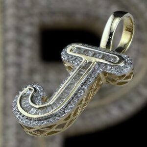 “J” gold trim diamond pendant