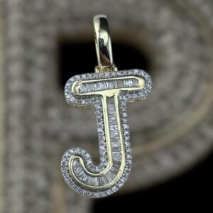 “J” gold trim diamond pendant