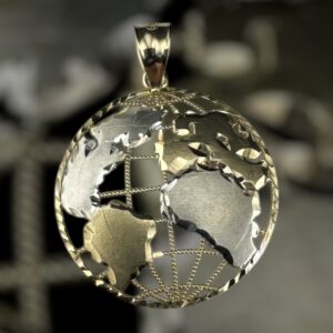 10k gold 2 tone world pendant