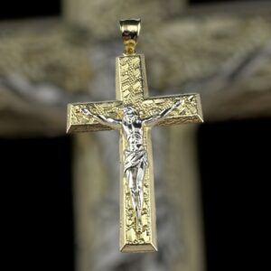 10k gold 2 tone jesus on a cross pendant