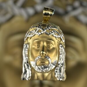10k gold 2 tone jesus head pendant
