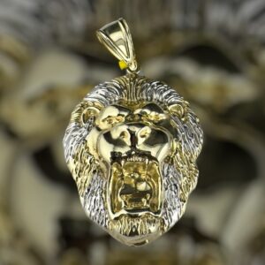 10k gold 2 tone lion pendant