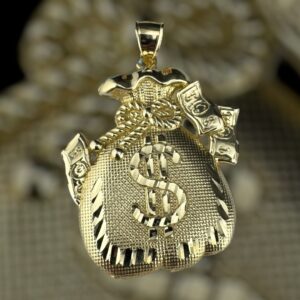 10k gold money bag pendant