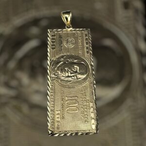10k gold hundred dollar bill pendant