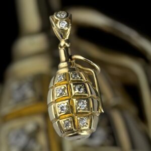 10k gold cz grenade pendant