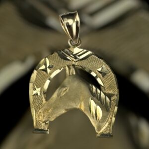10k gold horsehead horseshoe pendant