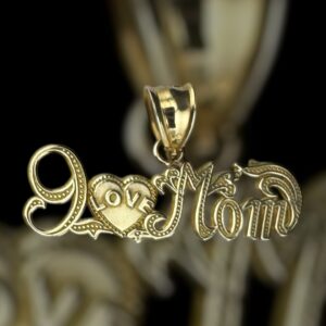 10k gold “i love mom” pendant