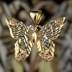 10k gold tritone butterfly pendant