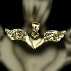 10k gold heart with angel wings pendant (Large)