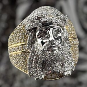 10k gold 1.8 carat weight 2 tone jesus diamond ring