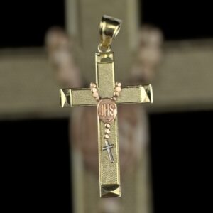 10k gold tritone cross with rosery pendant