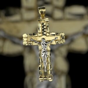 10k gold two tone nugget cross with Jesus pendant