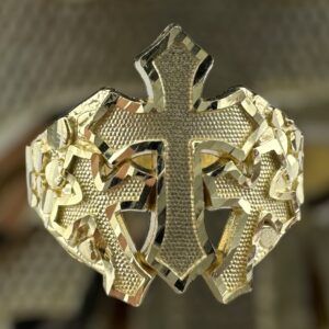 10k gold nugget style triple cross ring