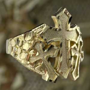 10k gold nugget style triple cross ring