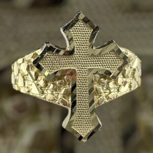 10k gold nugget style with cross ring