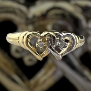 10k gold cz two tone heart ring