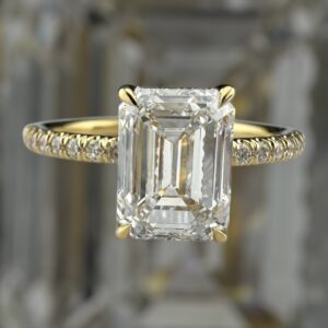 emerald cut diamond ring with halo